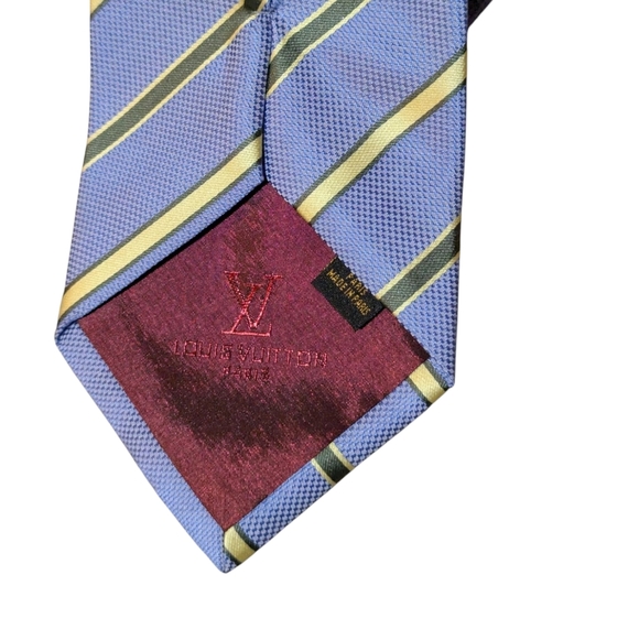 Louis Vuitton Silver Blue Yellow Green Striped Pattern Silk Tie Made in Paris - Picture 3 of 8